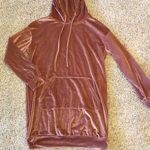 Oversized pink velvet hooded sweater